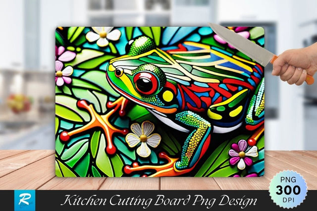 Stained Glass Frog Background Cutting Board Sublimation Regulrcrative 