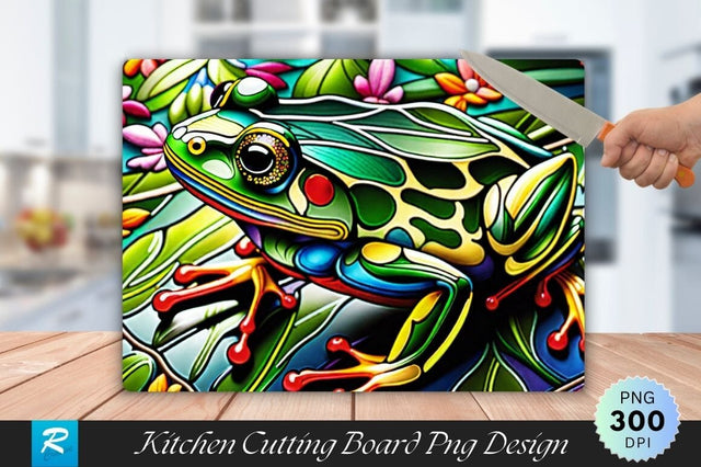 Stained Glass Frog Background Cutting Board Sublimation Regulrcrative 
