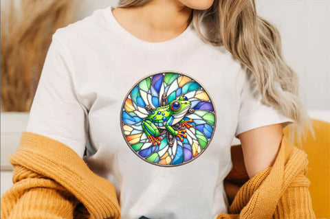 Stained Glass Frog Round Wind Spinner Sublimation Clipart Bundle Sublimation SVGArt 