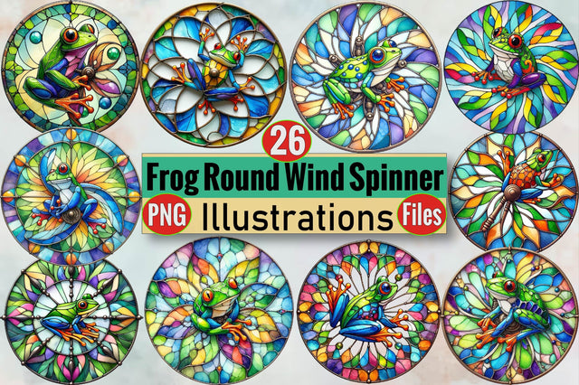 Stained Glass Frog Round Wind Spinner Sublimation Clipart Bundle Sublimation SVGArt 