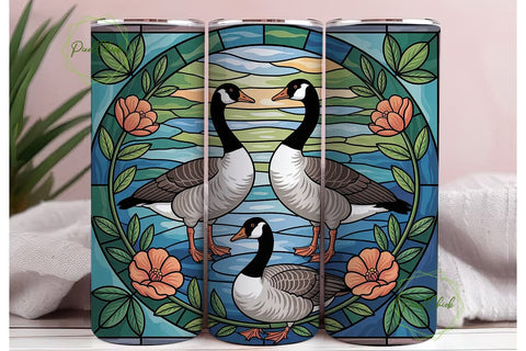 Stained Glass Geese 20oz Tumbler Wrap Sublimation PixelChick 