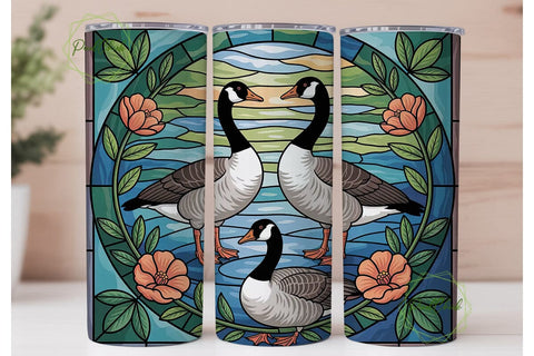 Stained Glass Geese 20oz Tumbler Wrap Sublimation PixelChick 