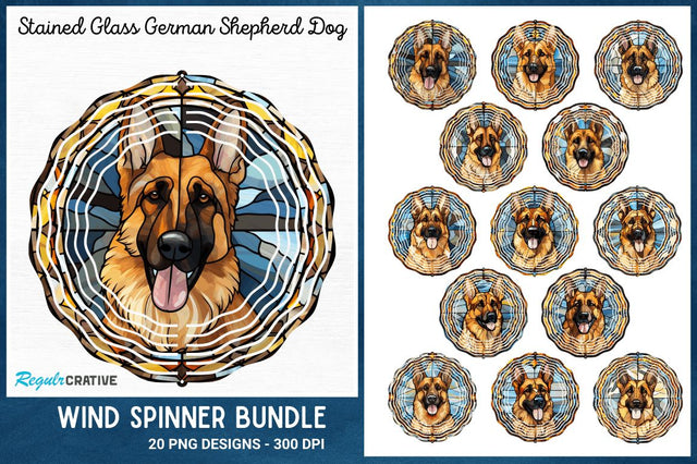 Stained Glass German Shepherd Dog Wind Spinner Sublimation Regulrcrative 