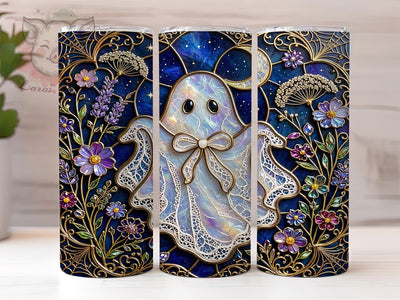 Stained Glass Ghost 20oz Tumbler, Ghost Motif, Stained Glass, Gothic Theme, Artistic Design, Glow Accent, Sublimation Wrap, 20oz Tumbler Sublimation Lara' s Designs 