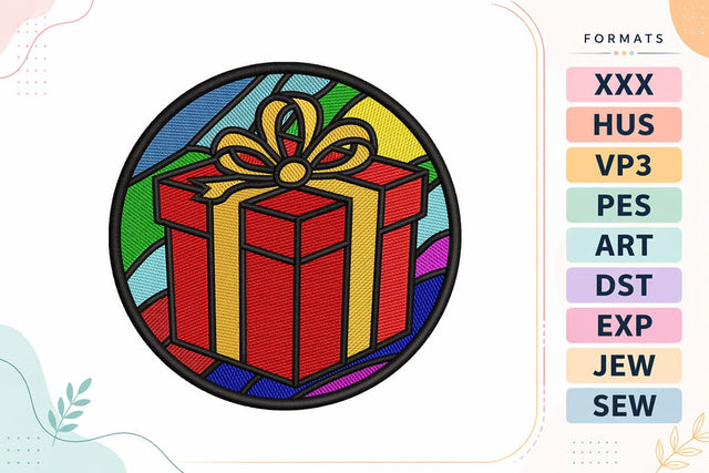 Stained Glass Gift Box Christmas Embroidery Design Embroidery/Applique DESIGNS sg embroidery 