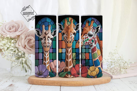 Stained Glass Giraffes 20oz Tumbler Wrap Sublimation sassyprint 