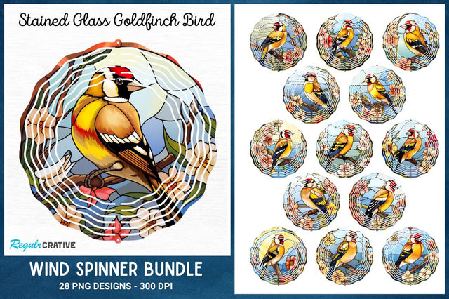 Stained Glass Goldfinch Bird Wind Spinner Bundle Sublimation Regulrcrative 