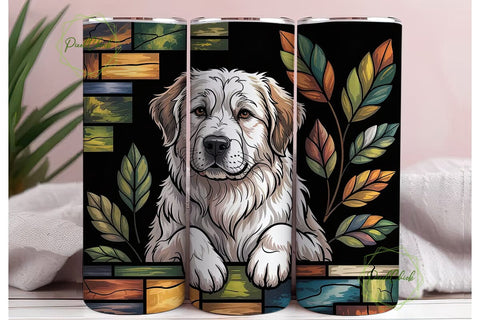 Stained Glass Great Pyrenees Tumbler Sublimation PixelChick 
