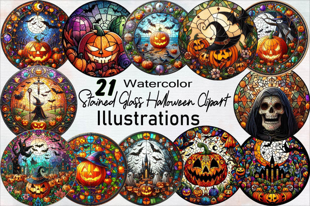 Stained Glass Halloween Art Sublimation Clipart Bundle Sublimation SVGArt 