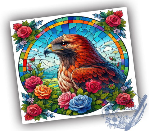 Stained Glass Hawk Colorful 20oz Skinny Tumbler, Hawk Tumbler Png, Straight & Tapered Tumbler Wrap, Instant Digital Download Sublimation ToriDesigns 