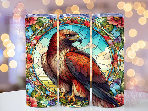 Stained Glass Hawk Colorful 20oz Tumbler Wrap Sublimation Design, Straight Tapered Tumbler Wrap, Glass Hawk Tumbler Png, Instant Digital Download Sublimation SvggirlplusArt 