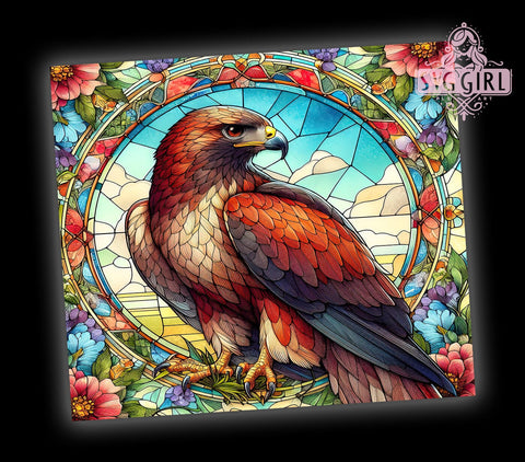 Stained Glass Hawk Colorful 20oz Tumbler Wrap Sublimation Design, Straight Tapered Tumbler Wrap, Glass Hawk Tumbler Png, Instant Digital Download Sublimation SvggirlplusArt 