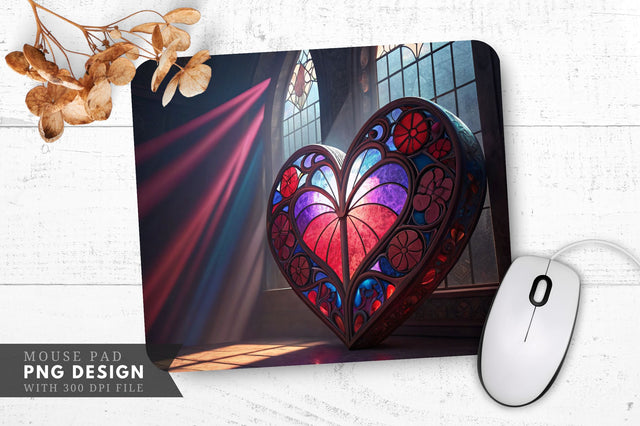Stained Glass Heart Art Mouse Pad PNG Design Sublimation Regulrcrative 