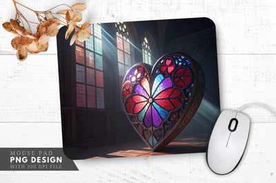 Stained Glass Heart Art Mouse Pad PNG Design Sublimation Regulrcrative 