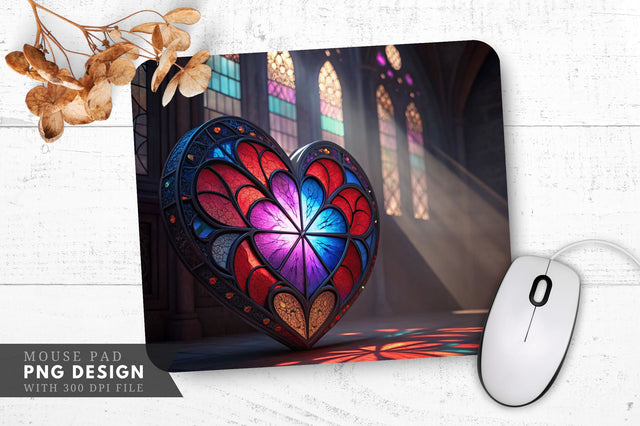 Stained Glass Heart Art Mouse Pad PNG Design Sublimation Regulrcrative 
