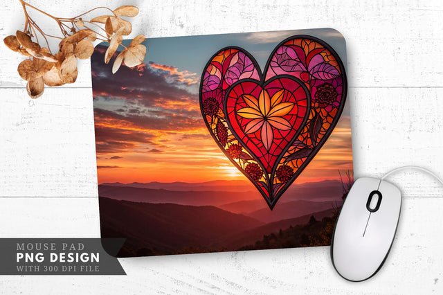 Stained Glass Heart at Sunset Mouse Pad PNG Design Sublimation Regulrcrative 
