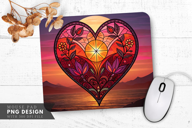 Stained Glass Heart at Sunset Mouse Pad PNG Design Sublimation Regulrcrative 