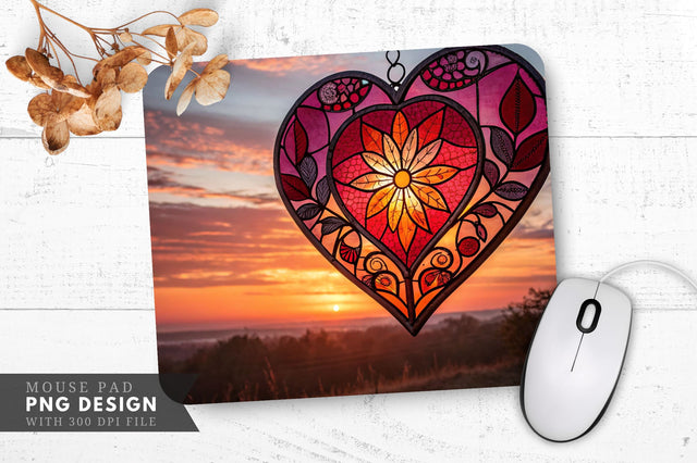 Stained Glass Heart at Sunset Mouse Pad PNG Design Sublimation Regulrcrative 