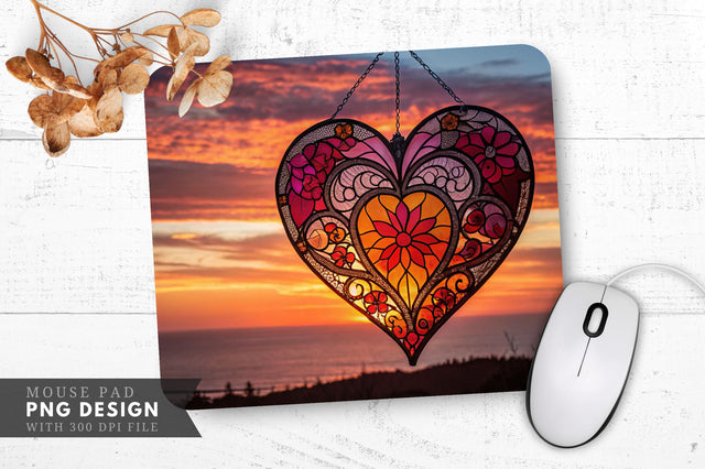 Stained Glass Heart at Sunset Mouse Pad PNG Design Sublimation Regulrcrative 