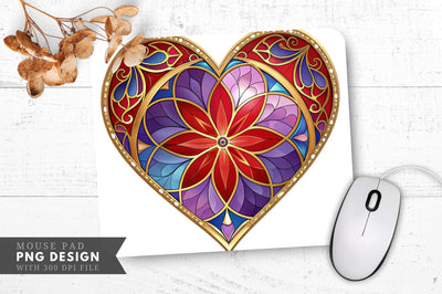 Stained Glass Heart Design with Gold Accents Mouse Pad PNG Design Sublimation Regulrcrative 