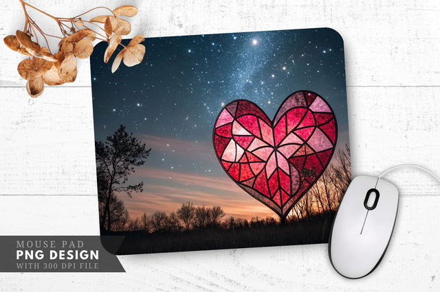 Stained Glass Heart in a Starry Night Sky Mouse Pad PNG Design Sublimation Regulrcrative 