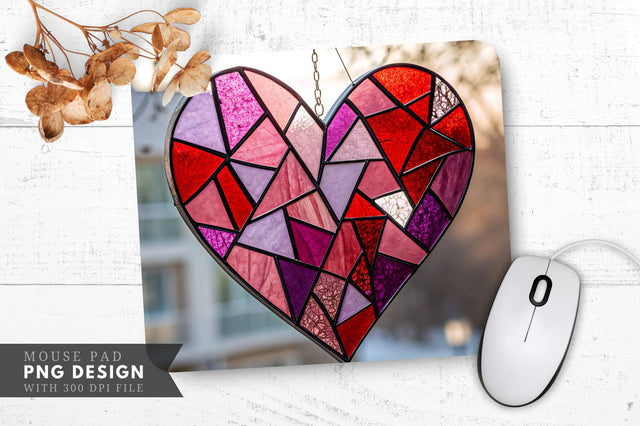 Stained Glass Heart Mosaic Mouse Pad PNG Design Sublimation Regulrcrative 