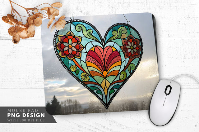 Stained Glass Heart Mouse Pad PNG Design Sublimation Regulrcrative 