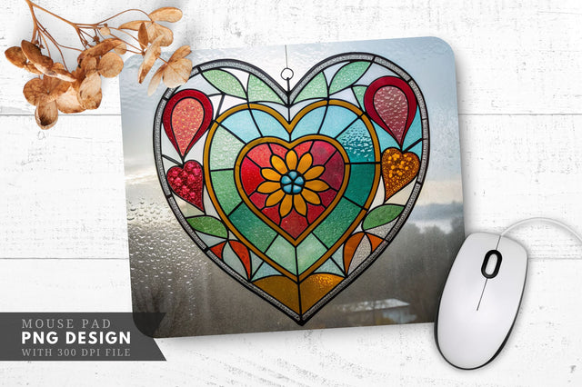 Stained Glass Heart Mouse Pad PNG Design Sublimation Regulrcrative 