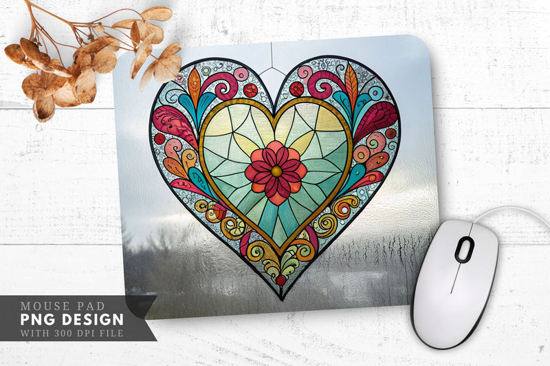 Stained Glass Heart Mouse Pad PNG Design Sublimation Regulrcrative 