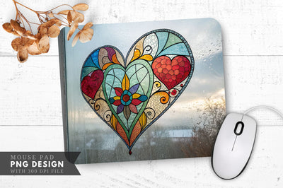 Stained Glass Heart Mouse Pad PNG Design Sublimation Regulrcrative 