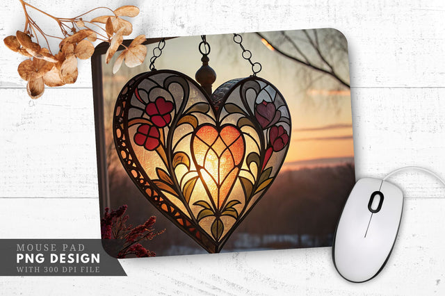 Stained Glass Heart Reflection Mouse Pad PNG Design Sublimation Regulrcrative 