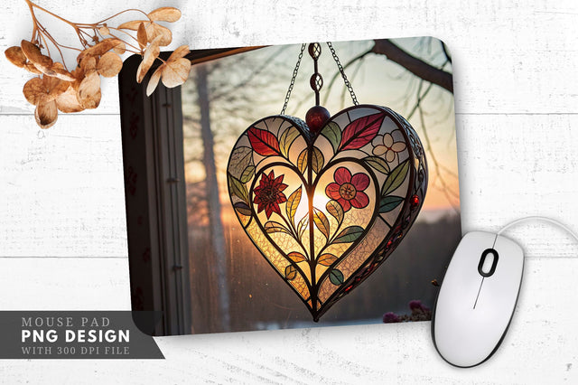 Stained Glass Heart Reflection Mouse Pad PNG Design Sublimation Regulrcrative 