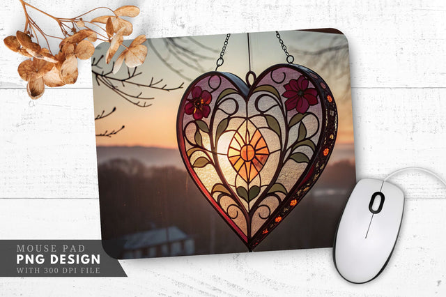 Stained Glass Heart Reflection Mouse Pad PNG Design Sublimation Regulrcrative 