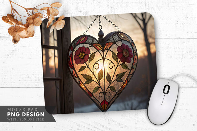 Stained Glass Heart Reflection Mouse Pad PNG Design Sublimation Regulrcrative 