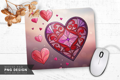 Stained Glass Heart with Angel Wings Mouse Pad PNG Design Sublimation Regulrcrative 