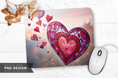 Stained Glass Heart with Angel Wings Mouse Pad PNG Design Sublimation Regulrcrative 