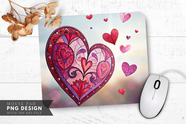 Stained Glass Heart with Angel Wings Mouse Pad PNG Design Sublimation Regulrcrative 