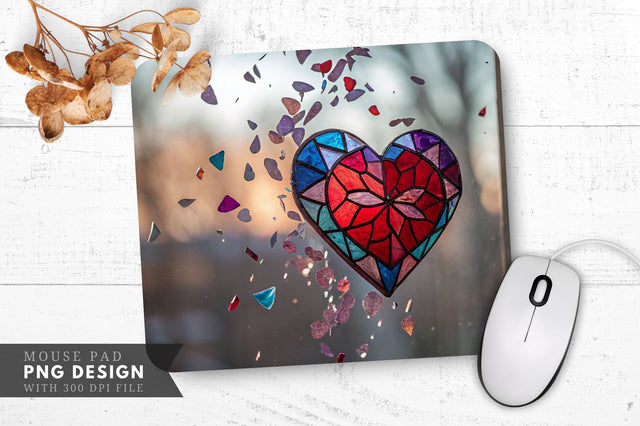 Stained Glass Heart with Floating Shards Mouse Pad PNG Design Sublimation Regulrcrative 