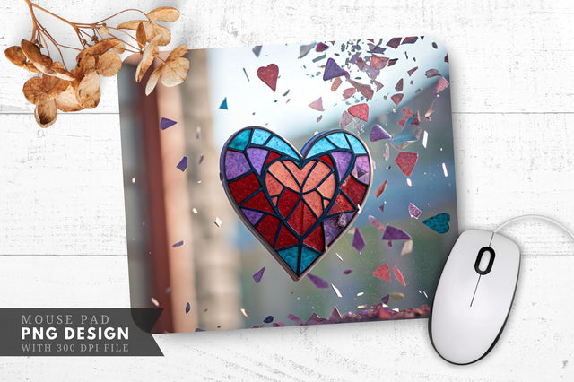 Stained Glass Heart with Floating Shards Mouse Pad PNG Design Sublimation Regulrcrative 