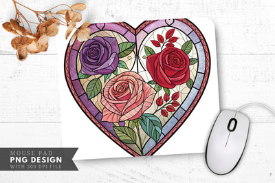 Stained Glass Heart with Roses Mouse Pad PNG Design Sublimation Regulrcrative 
