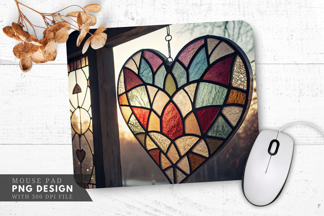 Stained Glass Heart with Soft Light Mouse Pad PNG Design Sublimation Regulrcrative 
