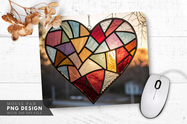Stained Glass Heart with Soft Light Mouse Pad PNG Design Sublimation Regulrcrative 