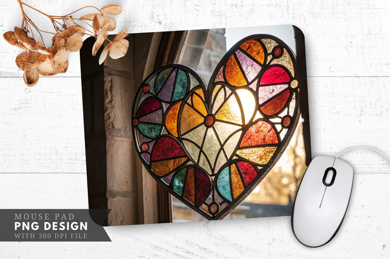 Stained Glass Heart with Soft Light Mouse Pad PNG Design Sublimation Regulrcrative 