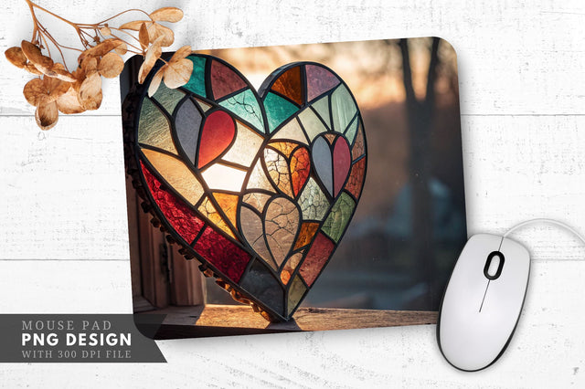 Stained Glass Heart with Soft Light Mouse Pad PNG Design Sublimation Regulrcrative 