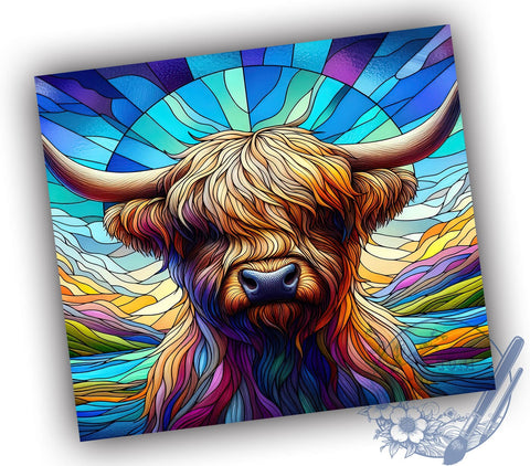 Stained Glass Highland Cow 20oz Skinny Tumbler, Highland Cow Tumbler Png, Straight & Tapered Tumbler Wrap, Instant Digital Download Sublimation ToriDesigns 