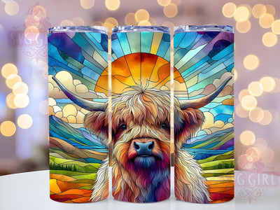Stained Glass Highland Cow 20oz Tumbler Wrap Sublimation Design, Straight Tapered Tumbler Wrap, Highland Cow Tumbler Png, Instant Digital Download Sublimation SvggirlplusArt 