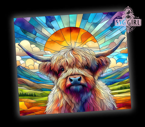 Stained Glass Highland Cow 20oz Tumbler Wrap Sublimation Design, Straight Tapered Tumbler Wrap, Highland Cow Tumbler Png, Instant Digital Download Sublimation SvggirlplusArt 