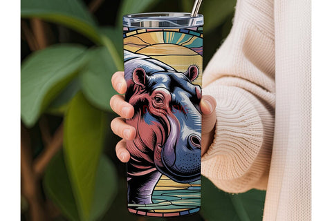 Stained Glass Hippo 20oz Tumbler Wrap Sublimation DesignSVG 