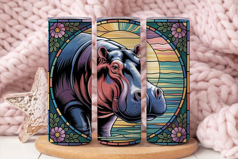 Stained Glass Hippo 20oz Tumbler Wrap Sublimation DesignSVG 