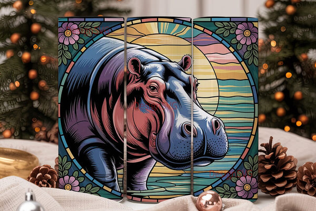 Stained Glass Hippo 20oz Tumbler Wrap Sublimation DesignSVG 